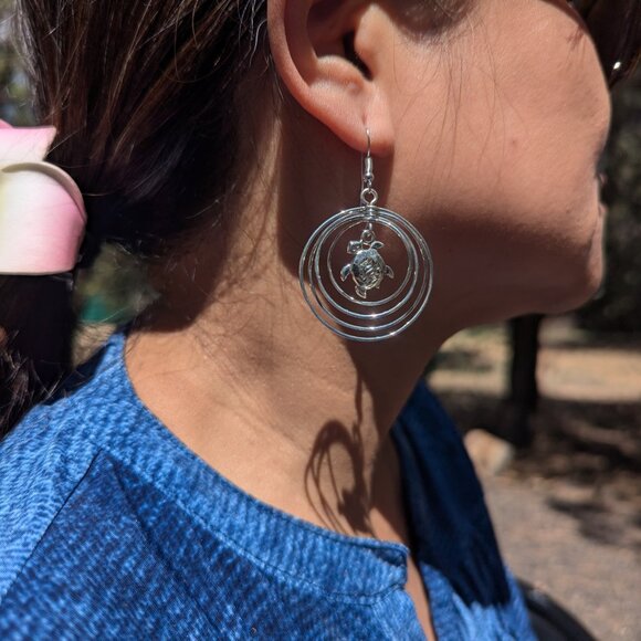 Navajo Turtle Rings Dangle Earrings Sterling Silver Native American Jewelry ** - Picture 8 of 11